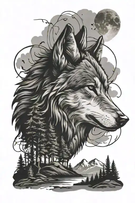 Nature Scene And Siloet Of Wolf Howling