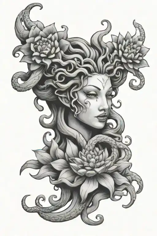 Medusa Design Combined With Lotus Flower