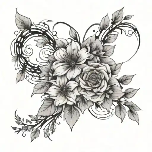 Heartbeat Line Flower Bouquet Fine Line