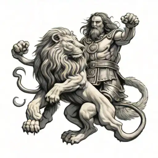 Gladitor Fighting A Lion