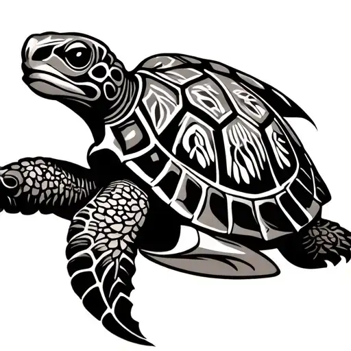 Long Tribal Hawaiian Tattoo With Turtle