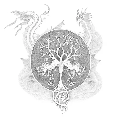 Tree Of Life With Dragon And Pheonix