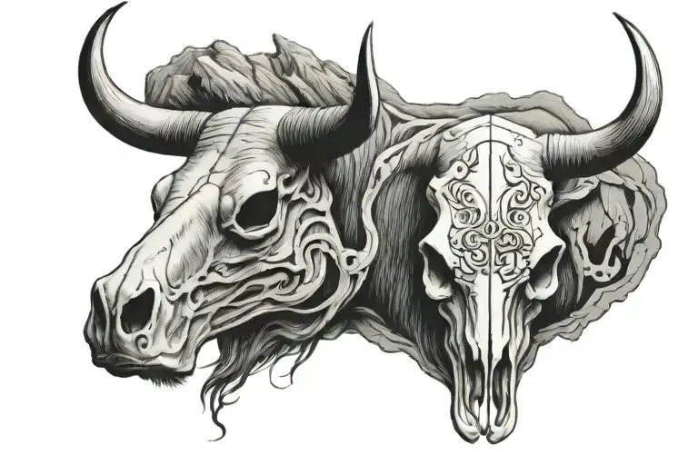 Bull Skull Horseshoe Cross Mountain Landscape