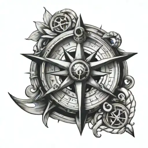 Anchor Inside Compass Black And White