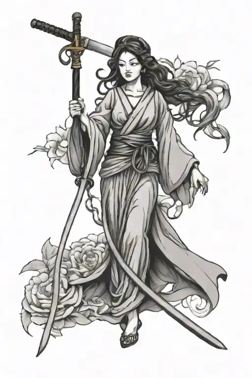 Libra Lady Justice Geisha Holding A Katana