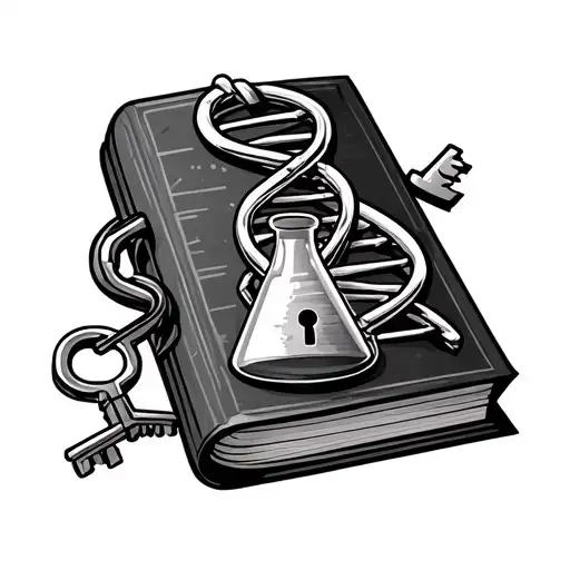 Book With Dna Structure With Lock And Key And Conical Flask