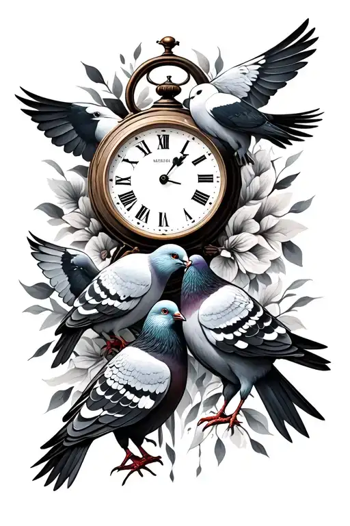 Clock And Pigeons And 2 Hands