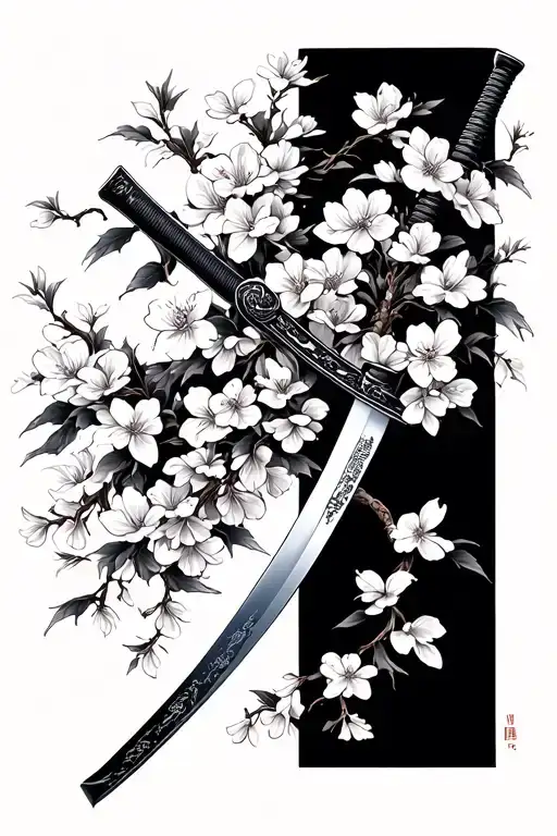 Japanese Katana Sword Wrapped In Cherry Blossoms