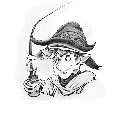 A Tattoo Of Snufkin Lying By The River With His Hat On His Face And His Fishing Rod By His Side