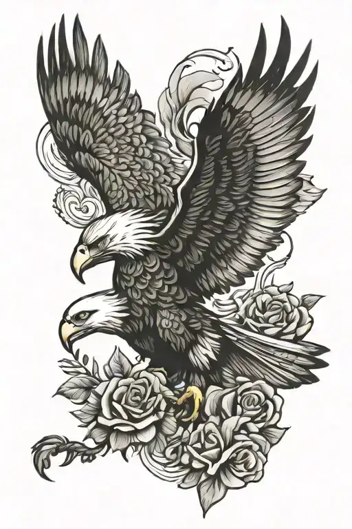 Native American Style Eagle Flying With Flowers Intertwined