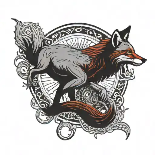 Ouroboros Fox Tarot Devil In Red And Blue Tones