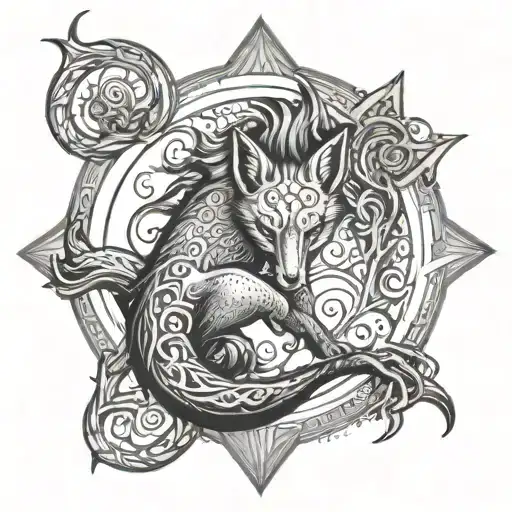 Ouroboros Fox Tarot Devil In Red And Blue Tones