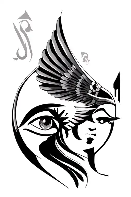 Egyptian Isis With Wings Spread With Eye Of Horus