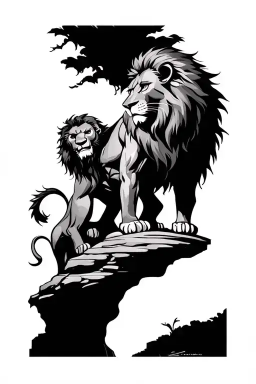 Scar From King Of The Lion As He Holds Mufasa On The Cliff