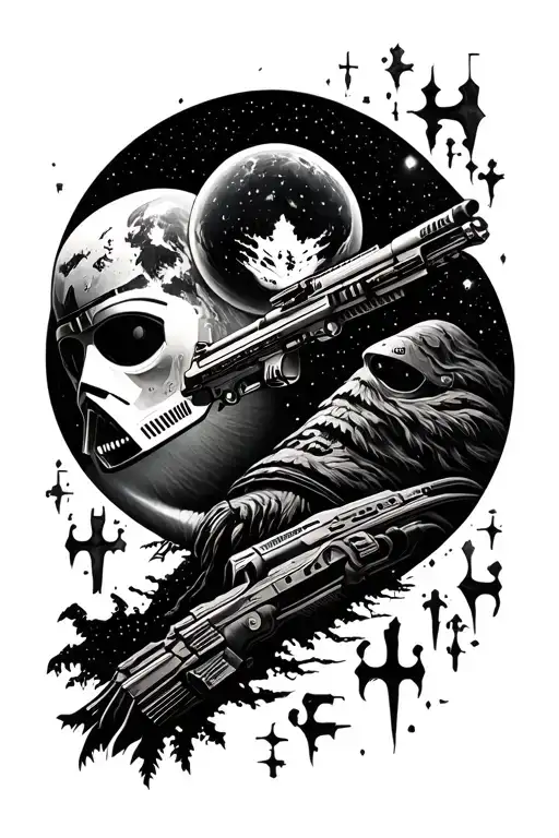 Forrest Themed Half Sleeve Sky Star Wars Aurebesh World Beetween Worlds