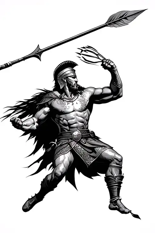 Spartan With A Spear Jumps