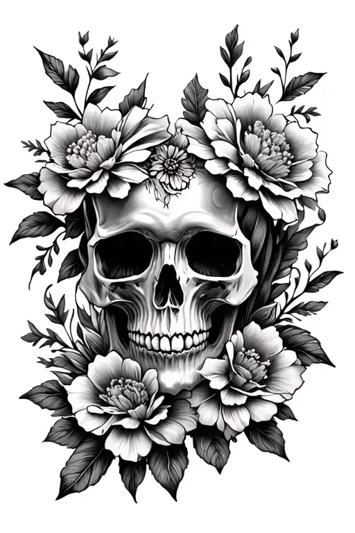 Skull Flowers Mandala Design Incorporating Elements Of Nature