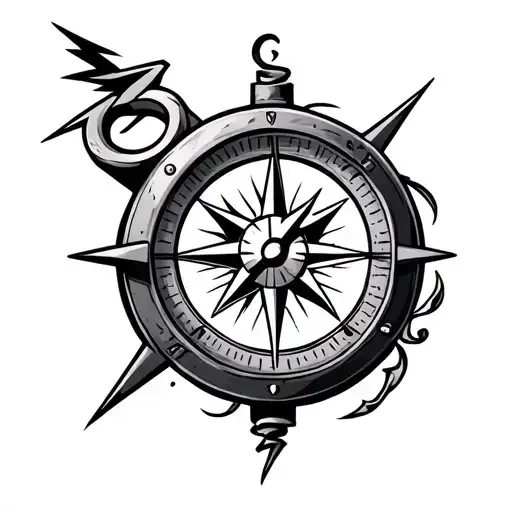 A Lighting Bolt That Is Going Threw A Compass