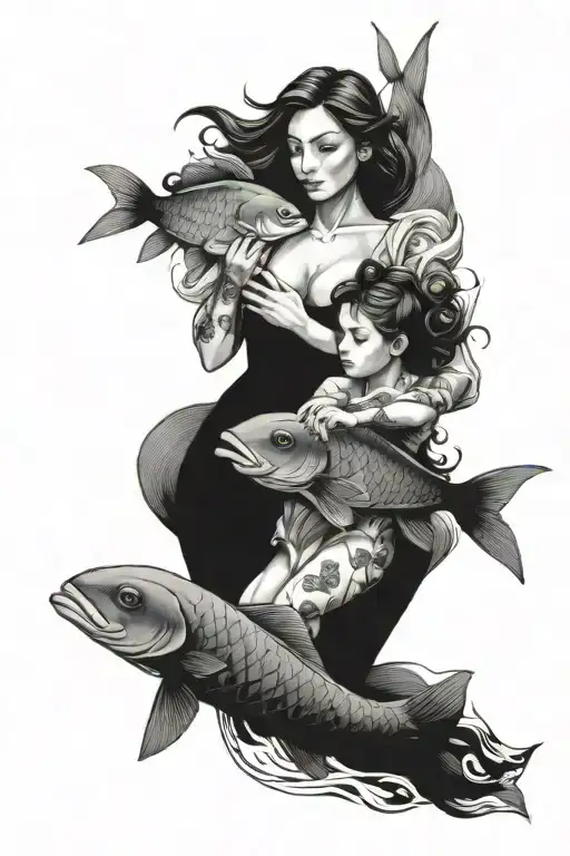 Mother With Two Kids Pisces Fish