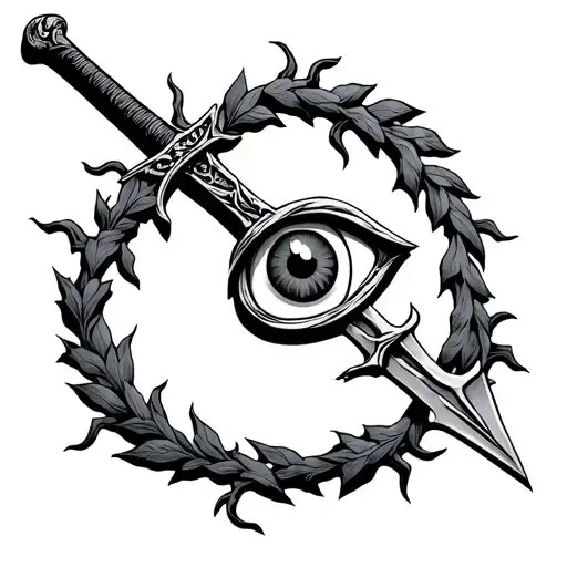 Broken Sword With Vine Around It With Eye On Top