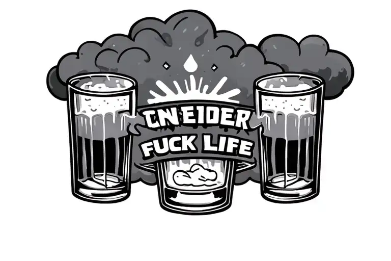 Shots Glass Cheers Under With A Fuck Life Cloud Above The Glass