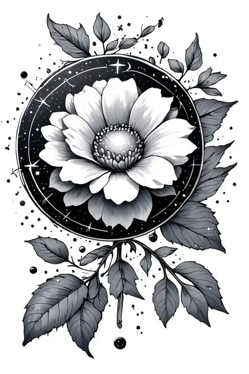 Sagittarius And Space Themed Tattoo Flower