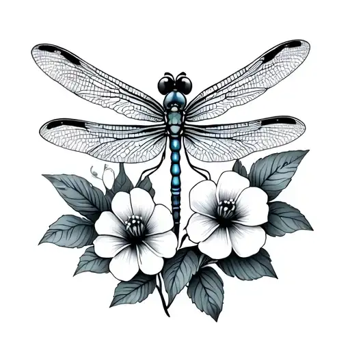 Dragonfly With Flowers