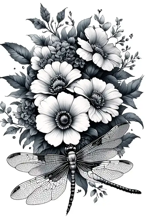 Dragonfly With Flower Bouquet