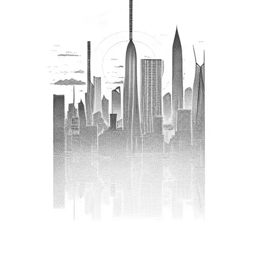 A Sunrise Over A City Skyline With Skyscrapers Made Of Stacks Of Money