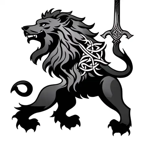 Celtic Lion With A Sword Painted On It's Shoulder