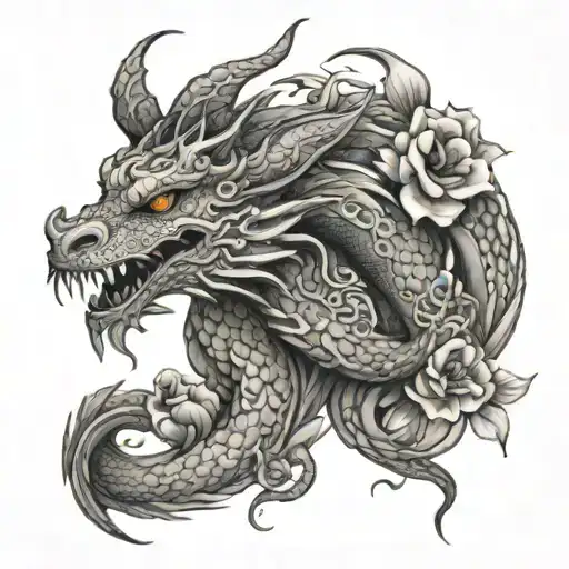 Dragon Wrapped In Flowers Intertwined