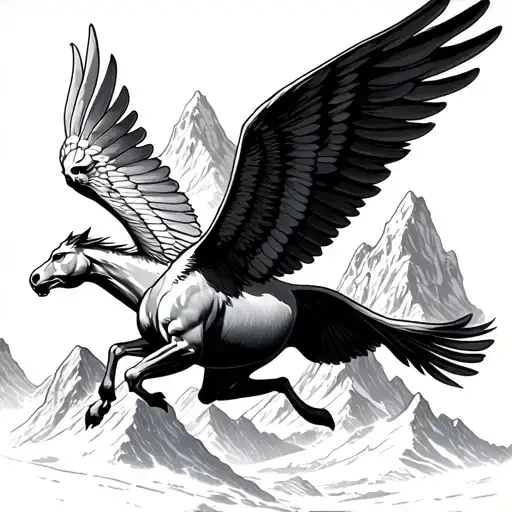 Pegasus Flying By Mountain