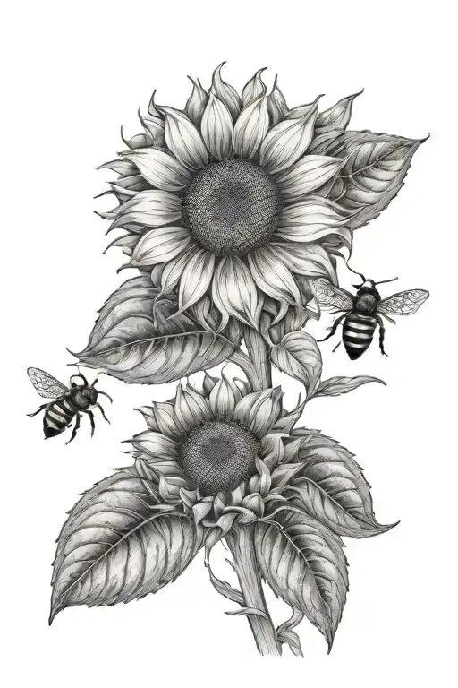 Sunflower With 5 Bees