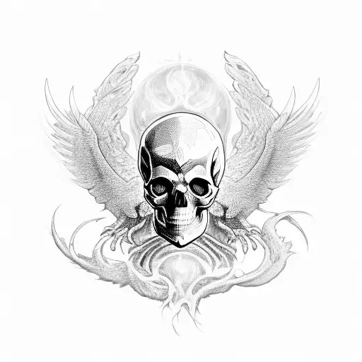Skull And Phoenix And Rebirth And Mechanical Sleeve