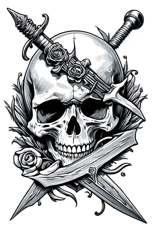 Dagger Piercing Skull & Death Before Dishonor