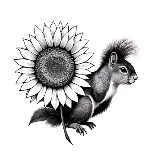 Squirrel Sunflower Nature Tattoo Design