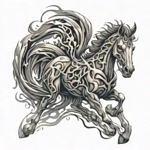 Horse Running Skull Fire 3D Abstract Davinchi Style