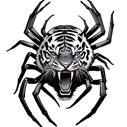 Generate A Spider Tattoo Only Instead Of The Spider's Body There Will Be An Open Tiger's Mouth