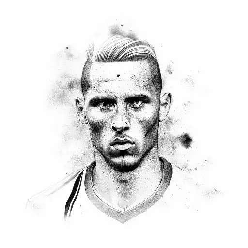 Black And Grey Portrait Of A Soccer Player