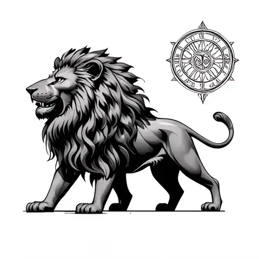 Lion And Vegvisir Symbol