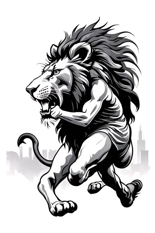 Lion And Marathon Runners Running