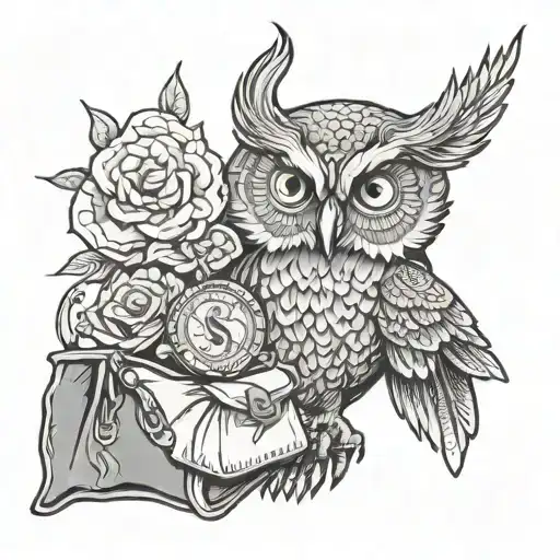 An Intricate Design Of An Owl Holding A Bag Of Money