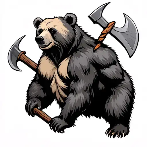 Scandinavian -Style Bear With Axes