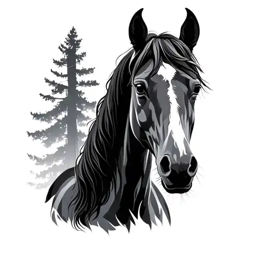 Horse In Forest Scene Featuring