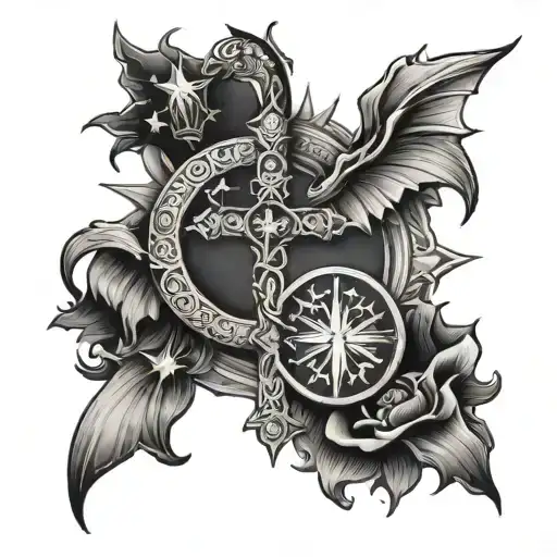 Catholic Cross With Dragon And Filipino Sun Moon Stars