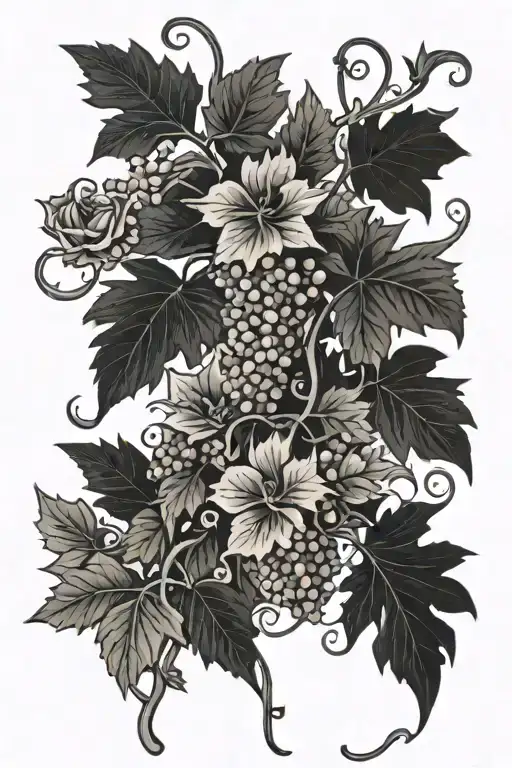 Grape Vine With Flowers Only In The Night Sky Filled