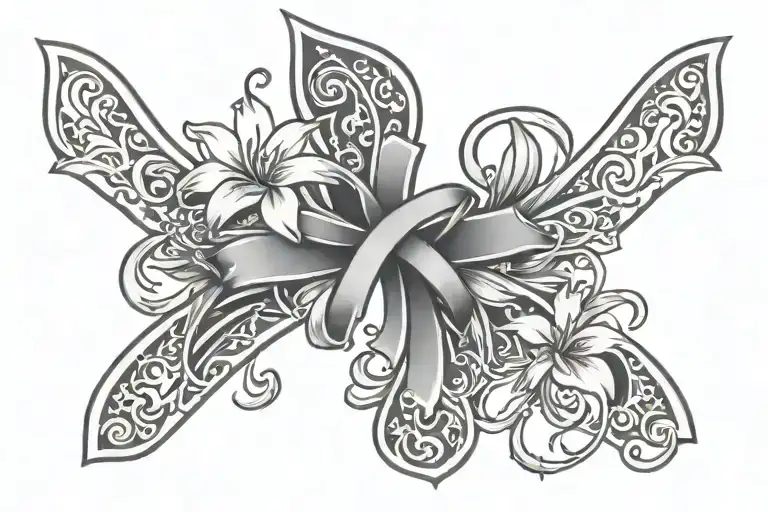 Cross Lilys And Breast Cancer Ribbon