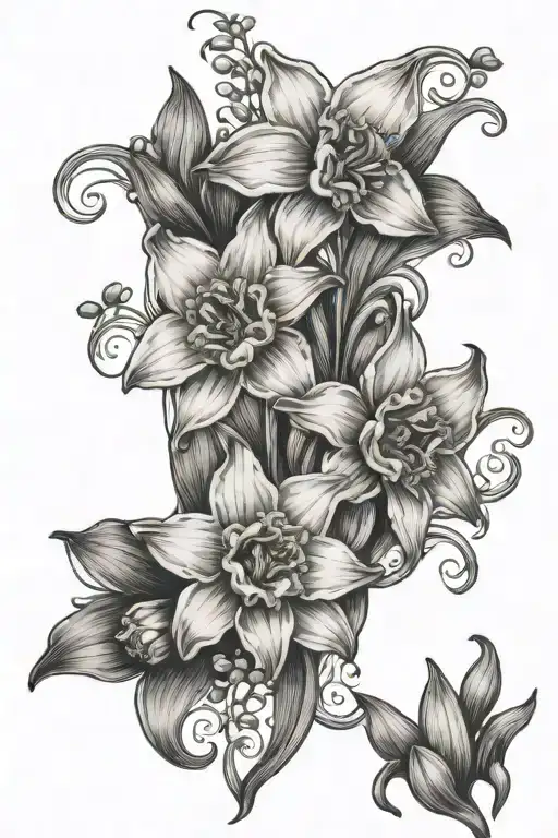 Daffodil And Lily Of Valley Symmetrical Design