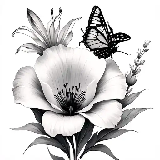 Lily And Butterfly And Poppy