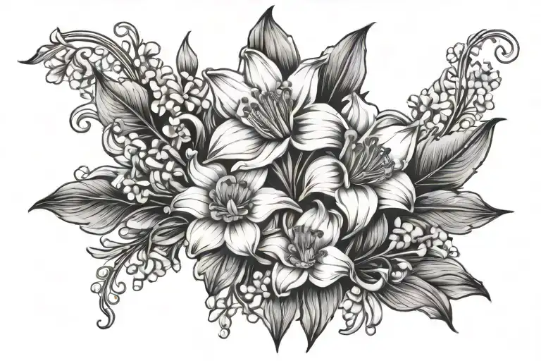 Daffodil And Lily Of Valley Symmetrical Pattern